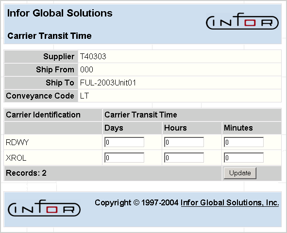 Carrier Transit Times