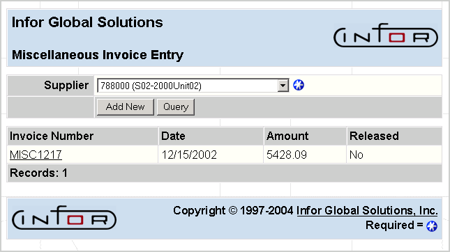 Miscellaneous Invoice Entry