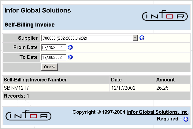 Self-Billing Invoice