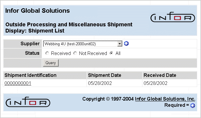 Outside Processing Display