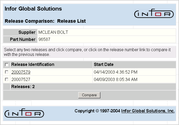 Release History Comparison: Release List