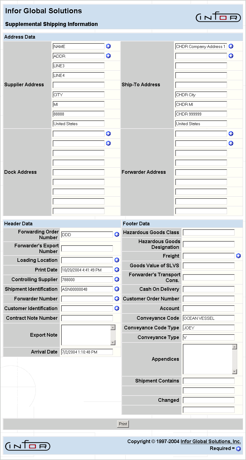 Supplemental Shipping Information