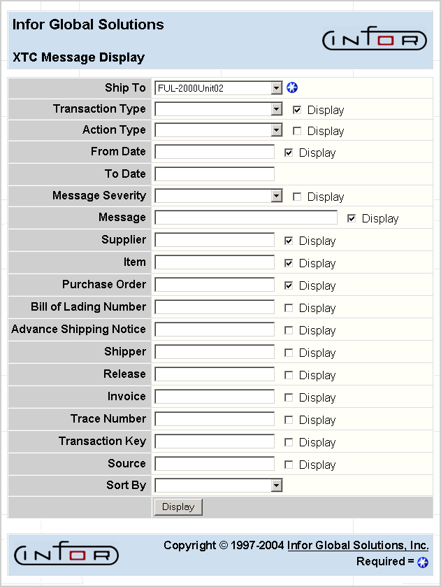 External Transaction Control Message Display